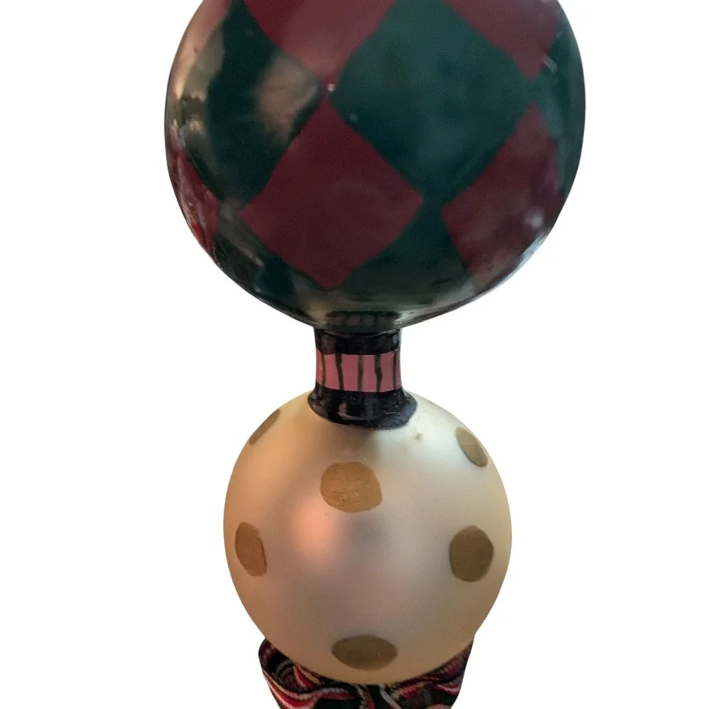 Vintage Mackenzie Childs Hand Blown Christmas Ornament Purple Green ‎ Polka Dot